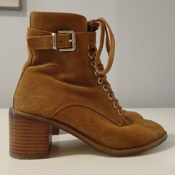 Urban Outfitters Karen Suede Lace-up Ankle Boots | Tan | Size 6 - Picture 1 of 13